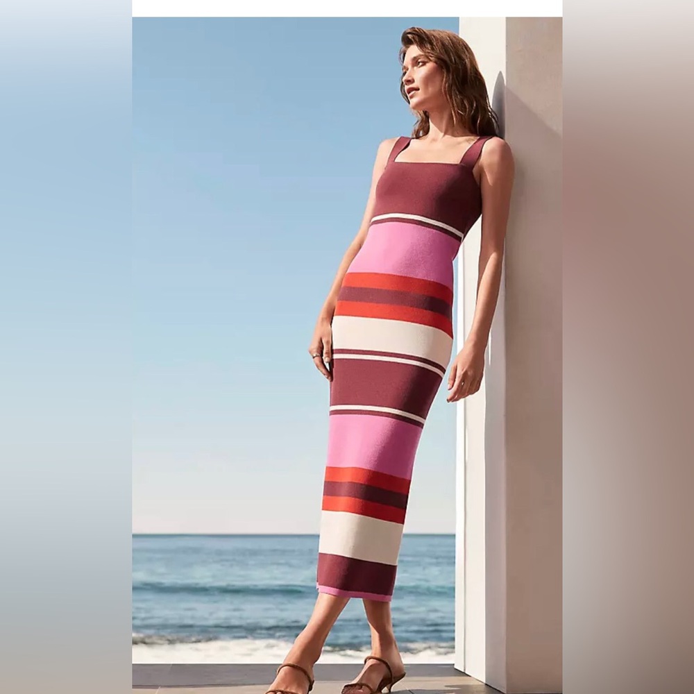 Ann Taylor Women's Pink Orchid red cream Striped Sweater Dress size XS brand new